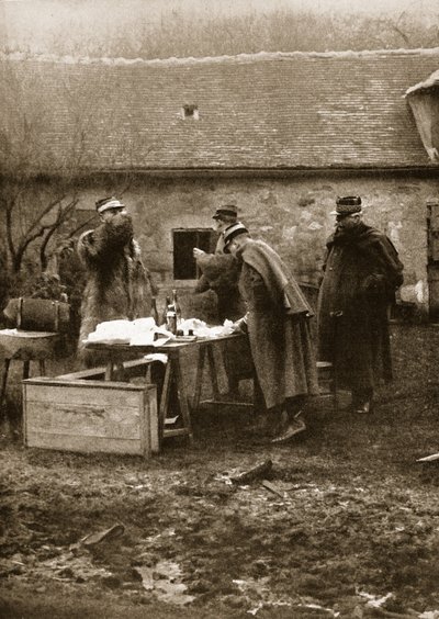 A hasty wayside breakfast with General Joffre at the Front by French Photographer